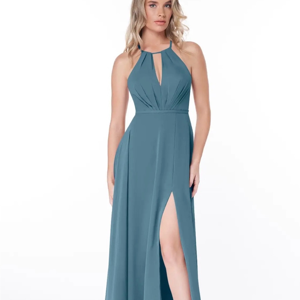 Azazie Evalleen dress in Bermuda Blue